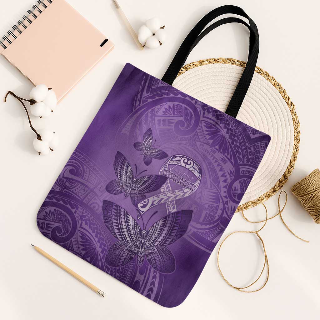 Polynesia Lupus Awareness Month Tote Bag Warrior Purple Ribbon Polynesian Butterflies