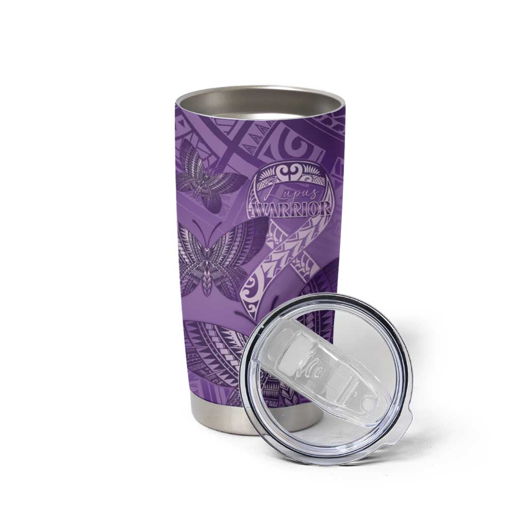 Personalised Polynesia Lupus Awareness Month Tumbler Cup Warrior Purple Ribbon Polynesian Butterflies