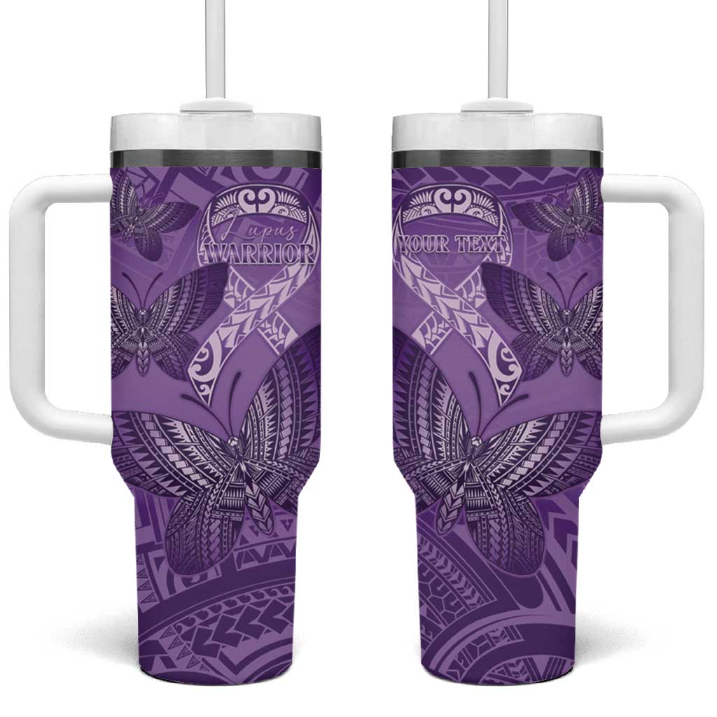 Personalised Polynesia Lupus Awareness Month Tumbler With Handle Warrior Purple Ribbon Polynesian Butterflies