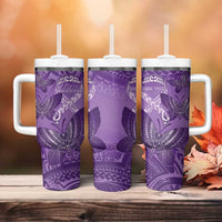 Personalised Polynesia Lupus Awareness Month Tumbler With Handle Warrior Purple Ribbon Polynesian Butterflies