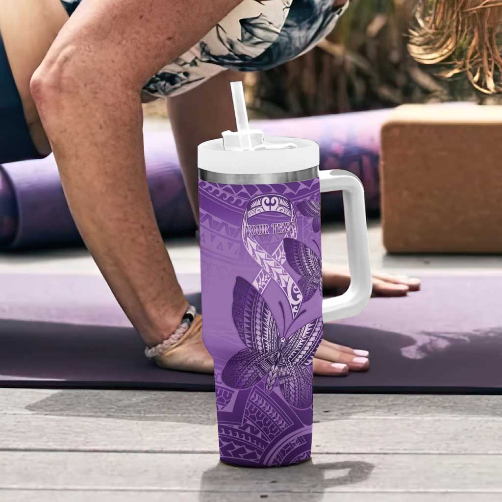 Personalised Polynesia Lupus Awareness Month Tumbler With Handle Warrior Purple Ribbon Polynesian Butterflies