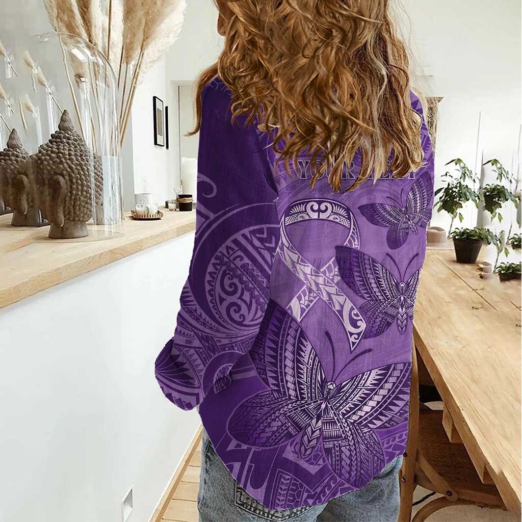 Personalised Polynesia Lupus Awareness Month Women Casual Shirt Warrior Purple Ribbon Polynesian Butterflies