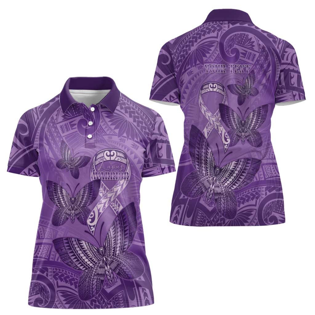 Personalised Polynesia Lupus Awareness Month Women Polo Shirt Warrior Purple Ribbon Polynesian Butterflies