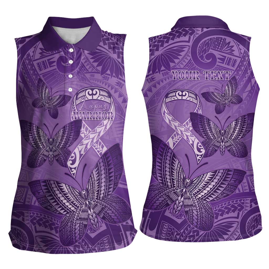 Personalised Polynesia Lupus Awareness Month Women Sleeveless Polo Shirt Warrior Purple Ribbon Polynesian Butterflies