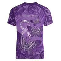 Personalised Polynesia Lupus Awareness Month Women V-Neck T-Shirt Warrior Purple Ribbon Polynesian Butterflies LT14 - Polynesian Pride