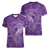 Personalised Polynesia Lupus Awareness Month Women V-Neck T-Shirt Warrior Purple Ribbon Polynesian Butterflies LT14 - Polynesian Pride