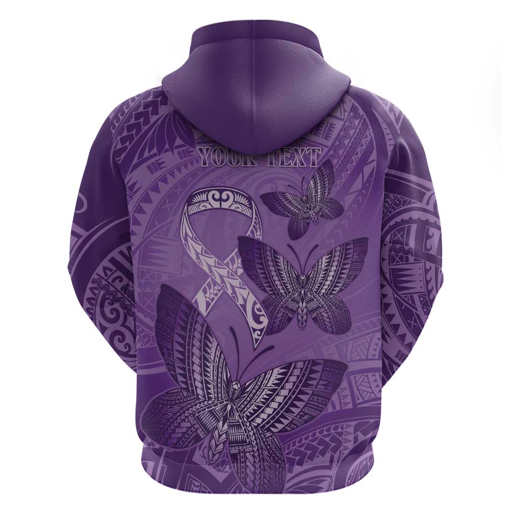 Personalised Polynesia Lupus Awareness Month Zip Hoodie Warrior Purple Ribbon Polynesian Butterflies