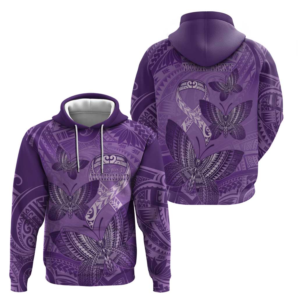 Personalised Polynesia Lupus Awareness Month Zip Hoodie Warrior Purple Ribbon Polynesian Butterflies