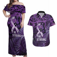 Lupus Awareness Month New Zealand Couples Matching Off Shoulder Maxi Dress and Hawaiian Shirt Be Strong Warrior Maori Silver Fern LT14 Purple - Polynesian Pride