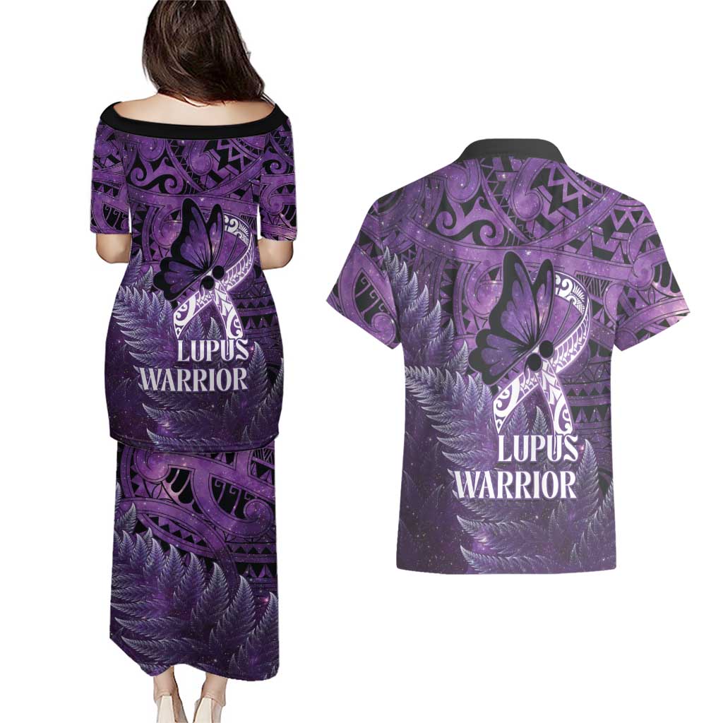 Lupus Awareness Month New Zealand Couples Matching Puletasi and Hawaiian Shirt Be Strong Warrior Maori Silver Fern LT14 - Polynesian Pride