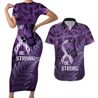 Lupus Awareness Month New Zealand Couples Matching Short Sleeve Bodycon Dress and Hawaiian Shirt Be Strong Warrior Maori Silver Fern LT14 Purple - Polynesian Pride