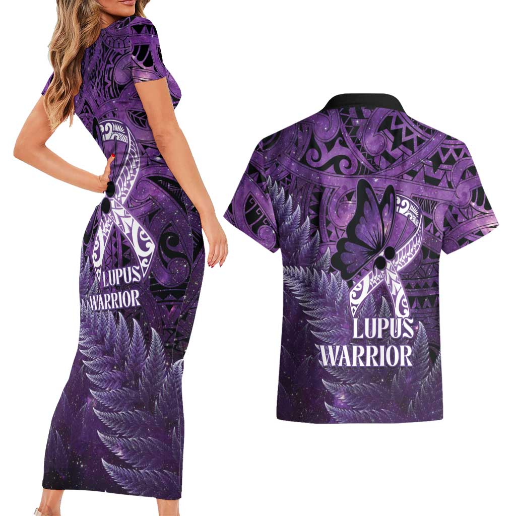 Lupus Awareness Month New Zealand Couples Matching Short Sleeve Bodycon Dress and Hawaiian Shirt Be Strong Warrior Maori Silver Fern LT14 - Polynesian Pride