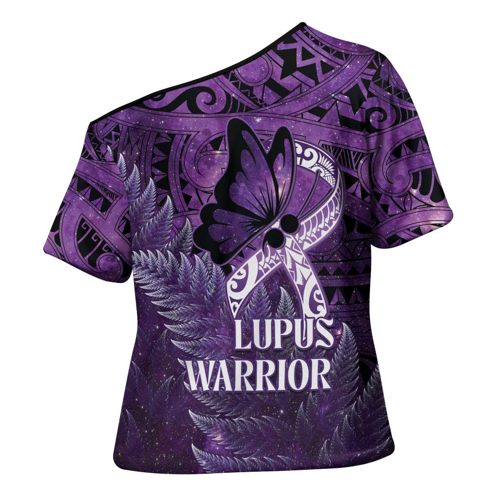 Lupus Awareness Month New Zealand Cross Shoulder Shirt Be Strong Warrior Maori Silver Fern