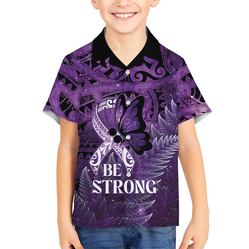 Lupus Awareness Month New Zealand Family Matching Long Sleeve Bodycon Dress and Hawaiian Shirt Be Strong Warrior Maori Silver Fern LT14 Son's Shirt Purple - Polynesian Pride