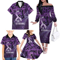 Lupus Awareness Month New Zealand Family Matching Off The Shoulder Long Sleeve Dress and Hawaiian Shirt Be Strong Warrior Maori Silver Fern LT14 - Polynesian Pride