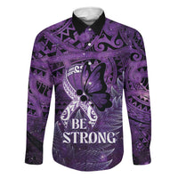 Lupus Awareness Month New Zealand Family Matching Off Shoulder Maxi Dress and Hawaiian Shirt Be Strong Warrior Maori Silver Fern LT14 Dad's Shirt - Long Sleeve Purple - Polynesian Pride