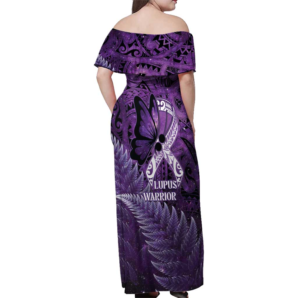 Lupus Awareness Month New Zealand Family Matching Off Shoulder Maxi Dress and Hawaiian Shirt Be Strong Warrior Maori Silver Fern LT14 - Polynesian Pride