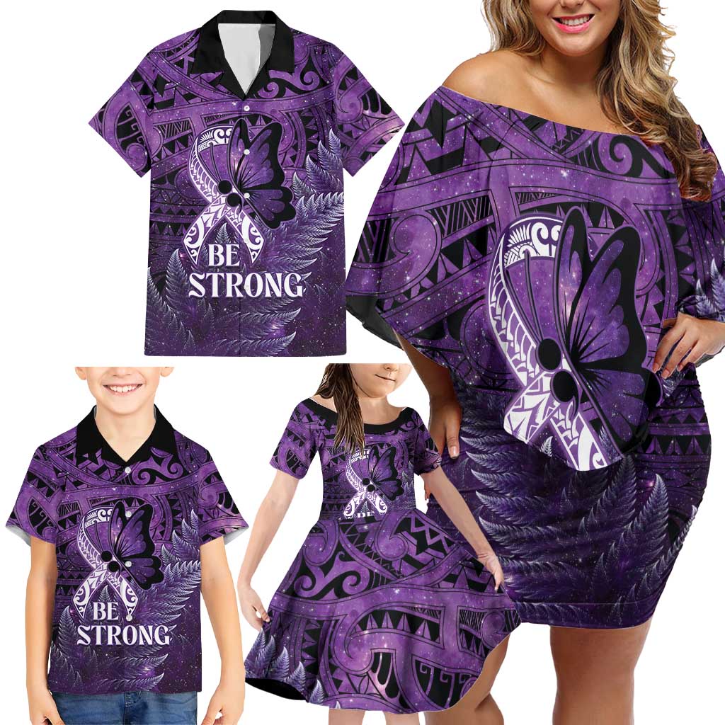 Lupus Awareness Month New Zealand Family Matching Off Shoulder Short Dress and Hawaiian Shirt Be Strong Warrior Maori Silver Fern