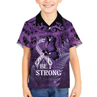 Lupus Awareness Month New Zealand Family Matching Off Shoulder Short Dress and Hawaiian Shirt Be Strong Warrior Maori Silver Fern LT14 Son's Shirt Purple - Polynesian Pride