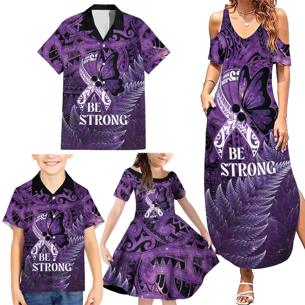 Lupus Awareness Month New Zealand Family Matching Summer Maxi Dress and Hawaiian Shirt Be Strong Warrior Maori Silver Fern LT14 - Polynesian Pride