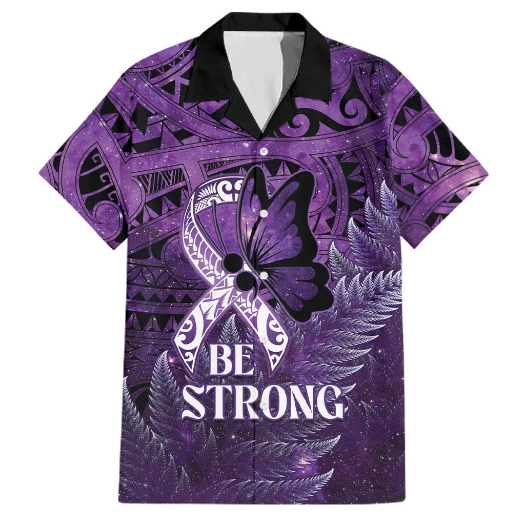 Lupus Awareness Month New Zealand Family Matching Tank Maxi Dress and Hawaiian Shirt Be Strong Warrior Maori Silver Fern LT14 Dad's Shirt - Short Sleeve Purple - Polynesian Pride