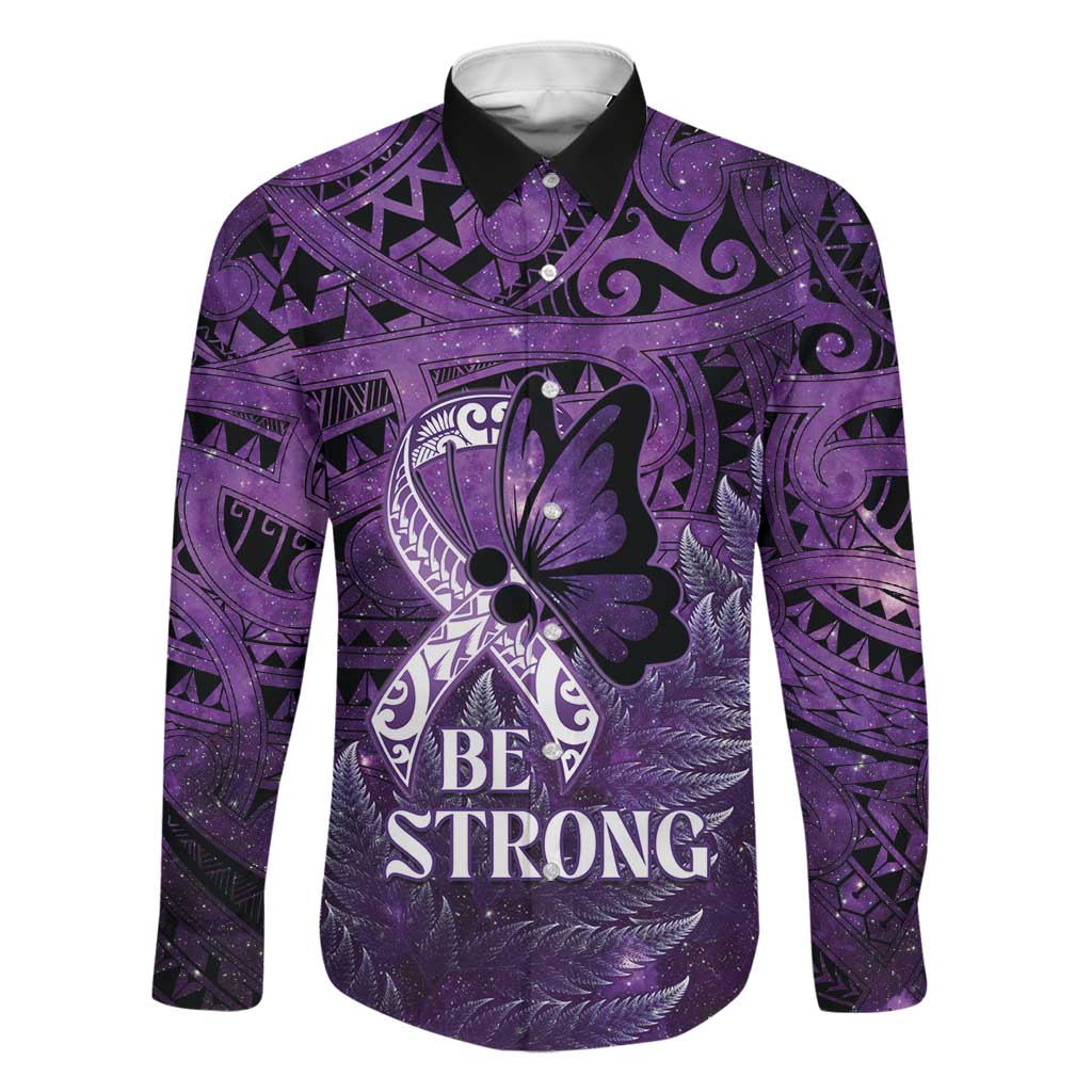 Lupus Awareness Month New Zealand Family Matching Tank Maxi Dress and Hawaiian Shirt Be Strong Warrior Maori Silver Fern LT14 Dad's Shirt - Long Sleeve Purple - Polynesian Pride