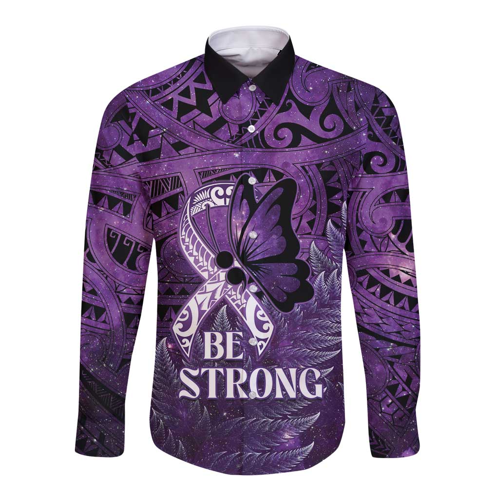 Lupus Awareness Month New Zealand Long Sleeve Button Shirt Be Strong Warrior Maori Silver Fern
