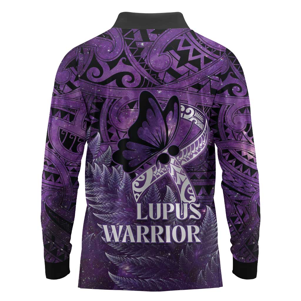 Lupus Awareness Month New Zealand Long Sleeve Polo Shirt Be Strong Warrior Maori Silver Fern LT14 - Polynesian Pride