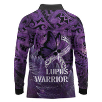 Lupus Awareness Month New Zealand Long Sleeve Polo Shirt Be Strong Warrior Maori Silver Fern LT14 - Polynesian Pride