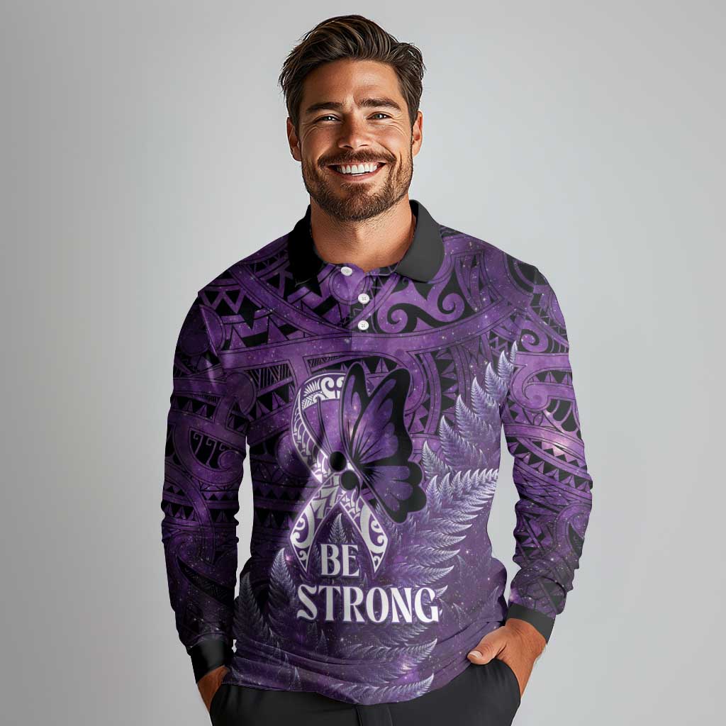 Lupus Awareness Month New Zealand Long Sleeve Polo Shirt Be Strong Warrior Maori Silver Fern LT14 - Polynesian Pride