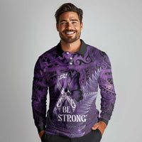 Lupus Awareness Month New Zealand Long Sleeve Polo Shirt Be Strong Warrior Maori Silver Fern LT14 - Polynesian Pride