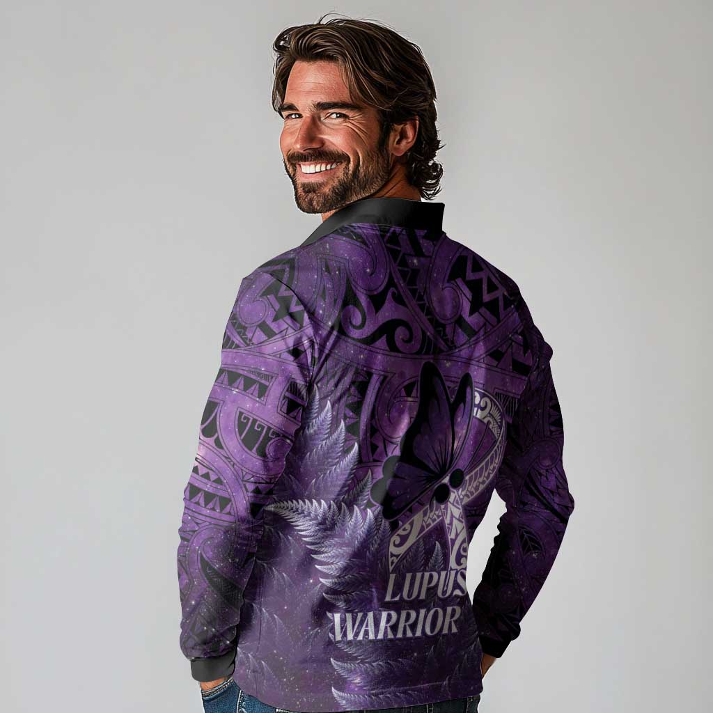 Lupus Awareness Month New Zealand Long Sleeve Polo Shirt Be Strong Warrior Maori Silver Fern LT14 - Polynesian Pride