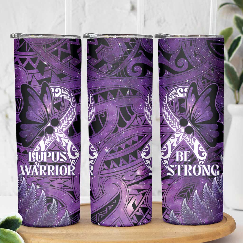 Lupus Awareness Month New Zealand Skinny Tumbler Be Strong Warrior Maori Silver Fern LT14 - Polynesian Pride