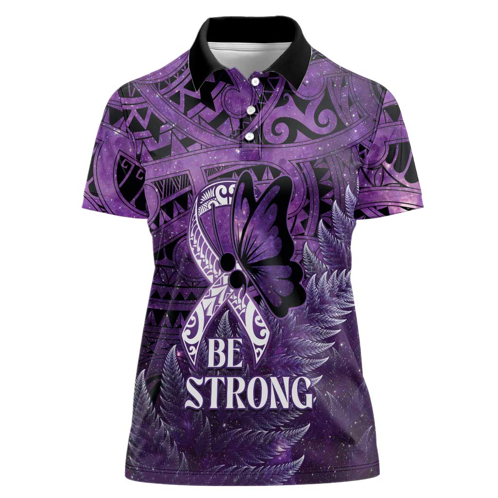 Lupus Awareness Month New Zealand Women Polo Shirt Be Strong Warrior Maori Silver Fern LT14 Female Purple - Polynesian Pride