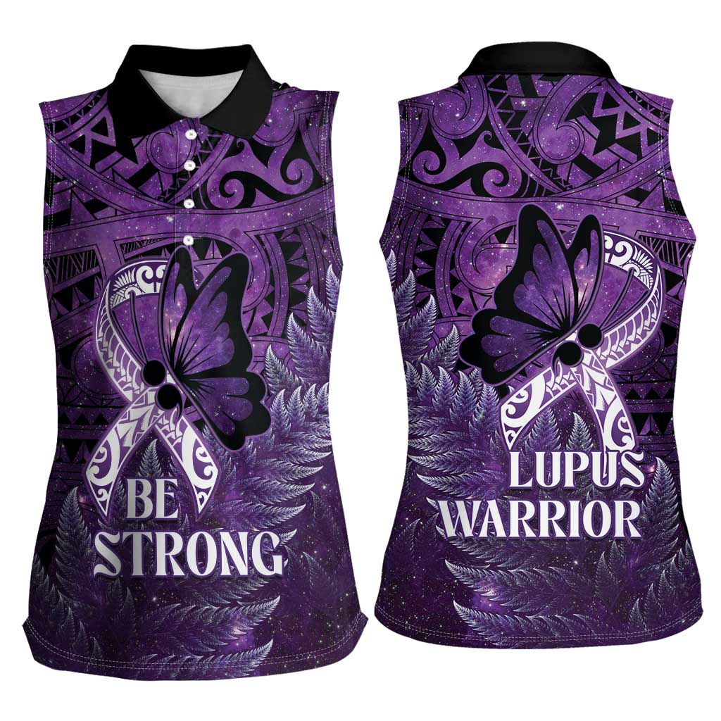 Lupus Awareness Month New Zealand Women Sleeveless Polo Shirt Be Strong Warrior Maori Silver Fern LT14 - Polynesian Pride