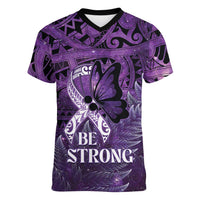 Lupus Awareness Month New Zealand Women V-Neck T-Shirt Be Strong Warrior Maori Silver Fern LT14 Female Purple - Polynesian Pride