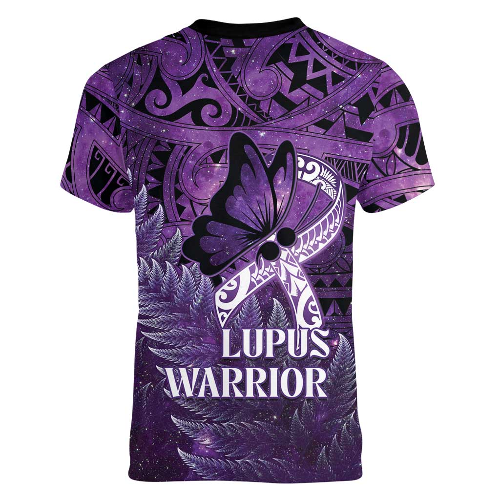 Lupus Awareness Month New Zealand Women V-Neck T-Shirt Be Strong Warrior Maori Silver Fern LT14 - Polynesian Pride