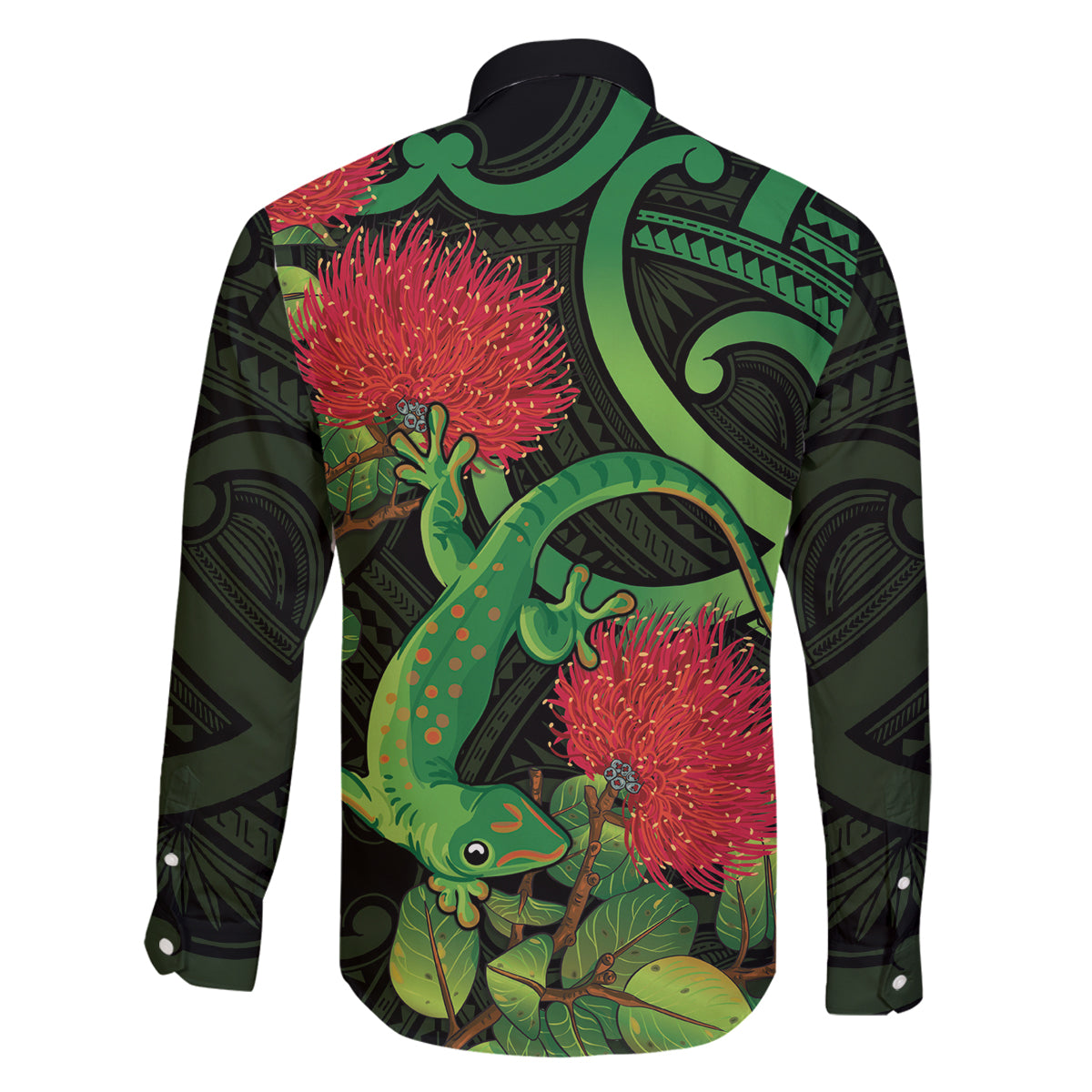 New Zealand Gecko Family Matching Off Shoulder Short Dress and Hawaiian Shirt Aotearoa Maori With Pohutukawa Flowers LT14 - Polynesian Pride