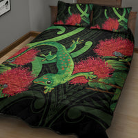 New Zealand Gecko Quilt Bed Set Aotearoa Maori With Pohutukawa Flowers LT14 - Polynesian Pride