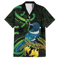 New Zealand Tui Bird Family Matching Off The Shoulder Long Sleeve Dress and Hawaiian Shirt Aotearoa Maori With Kowhai Flowers LT14 Dad's Shirt - Short Sleeve Black - Polynesian Pride