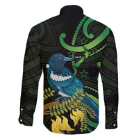 New Zealand Tui Bird Family Matching Off The Shoulder Long Sleeve Dress and Hawaiian Shirt Aotearoa Maori With Kowhai Flowers LT14 - Polynesian Pride