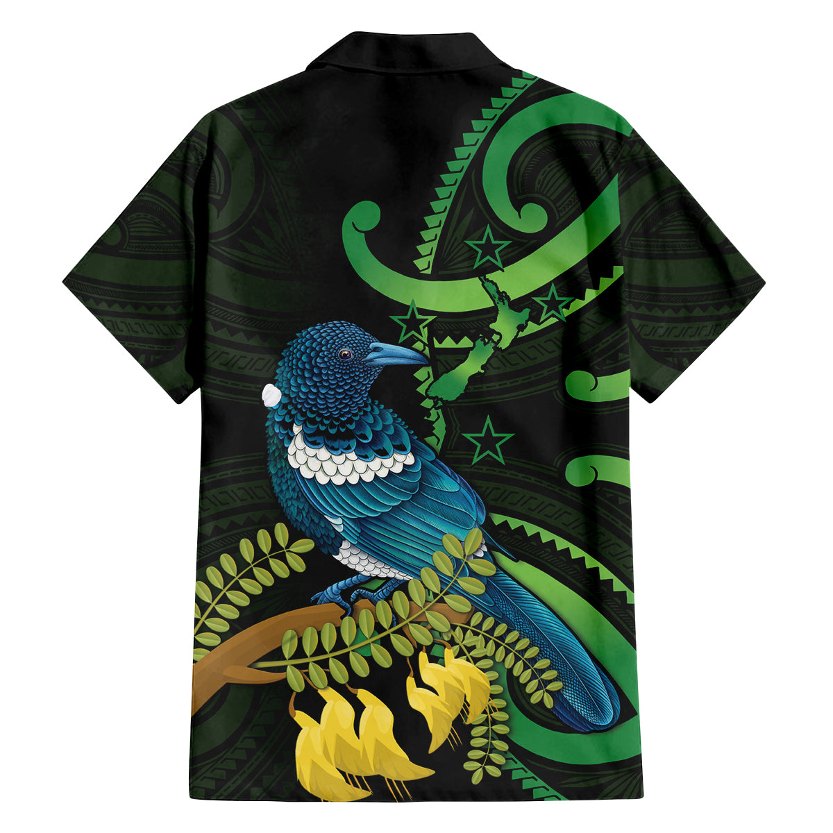 New Zealand Tui Bird Family Matching Puletasi and Hawaiian Shirt Aotearoa Maori With Kowhai Flowers LT14 - Polynesian Pride