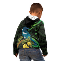 New Zealand Tui Bird Kid Hoodie Aotearoa Maori With Kowhai Flowers LT14 - Polynesian Pride
