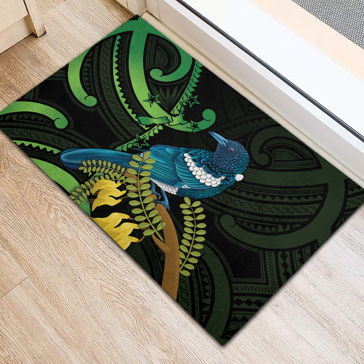 New Zealand Tui Bird Rubber Doormat Aotearoa Maori With Kowhai Flowers