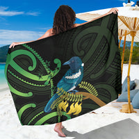 New Zealand Tui Bird Sarong Aotearoa Maori With Kowhai Flowers LT14 One Size 44 x 66 inches Black - Polynesian Pride