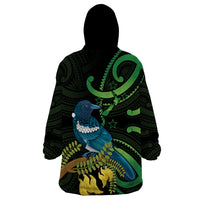 New Zealand Tui Bird Wearable Blanket Hoodie Aotearoa Maori With Kowhai Flowers LT14 - Polynesian Pride