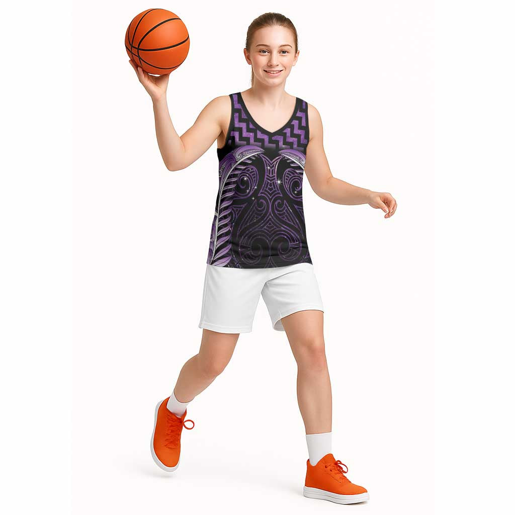 Purple Matariki New Zealand Basketball Jersey Maori Poutama Galaxy Vibes - Polynesian Pride