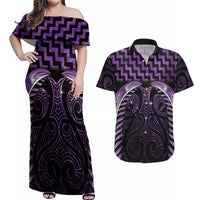 Purple Matariki New Zealand Couples Matching Off Shoulder Maxi Dress and Hawaiian Shirt Maori Poutama Galaxy Vibes LT14 Purple - Polynesian Pride