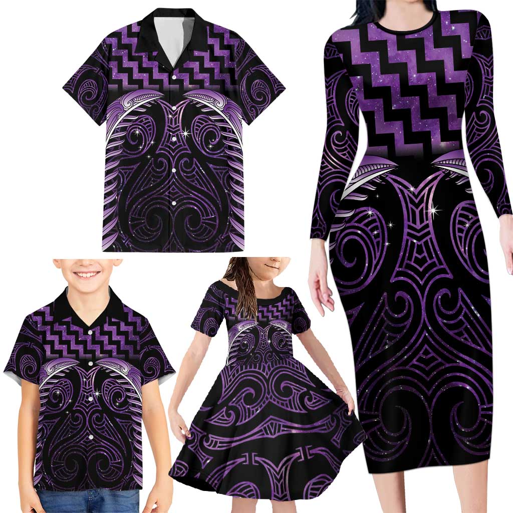 Purple Matariki New Zealand Family Matching Long Sleeve Bodycon Dress and Hawaiian Shirt Maori Poutama Galaxy Vibes LT14 - Polynesian Pride