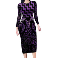 Purple Matariki New Zealand Family Matching Long Sleeve Bodycon Dress and Hawaiian Shirt Maori Poutama Galaxy Vibes LT14 Mom's Dress Purple - Polynesian Pride